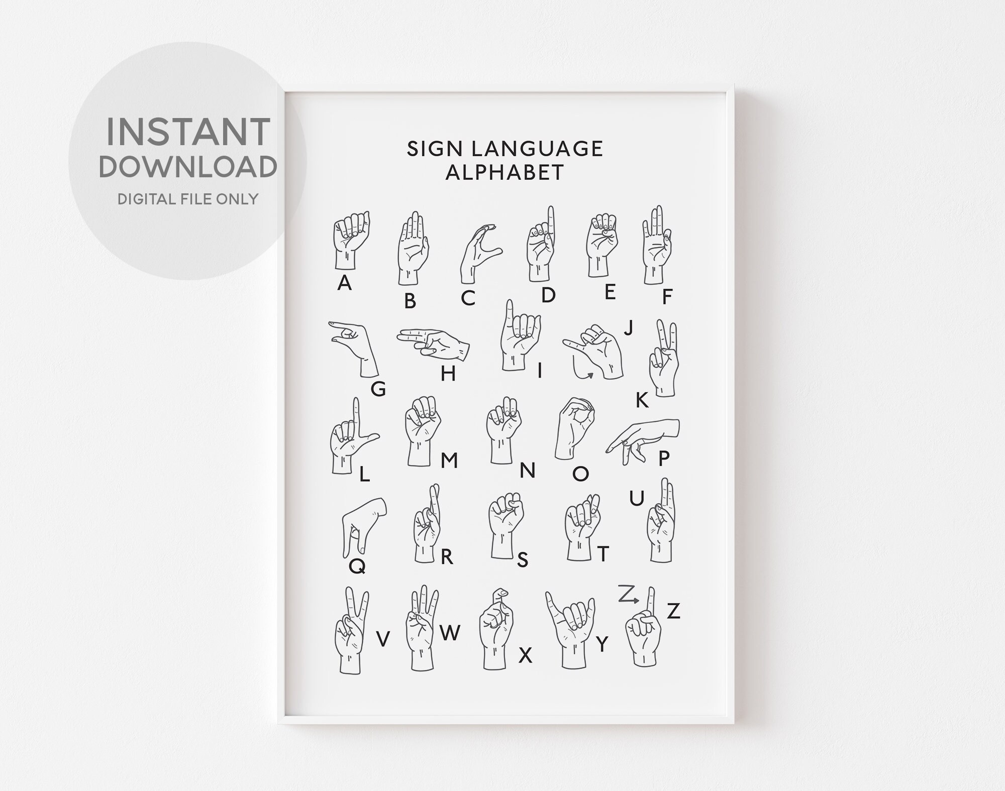 ASL Sign Language Print Sign Language Alphabet Signing Etsy