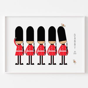Impression personnalisée de la relève de la garde | Art mural mignon gardes royaux | Grenadier Guards | Décoration de chambre d'enfant | Chambre d'enfant à thème Londres