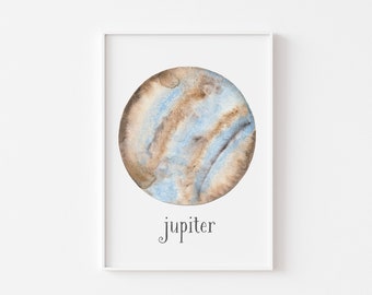 PLANET JUPITER Wall Art Print, Jupiter Watercolour Print, Space Theme, Galaxy Theme, Kid's Room décor, Nursery décor, planets