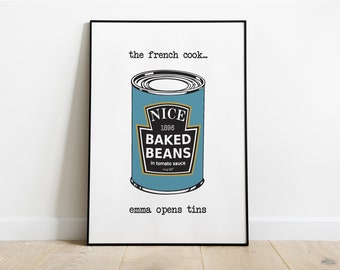 Baked Beans Kitchen Wall Art for those who can't cook - Personalised Print, Baked beans motif, Student wall art