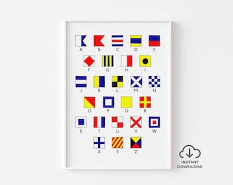 Nautical Alphabet Print, Maritime Signal Flags Poster, Nautical Wall Art, Maritime Alphabet, Coastal Décor, Sailing Gift, Digital Download