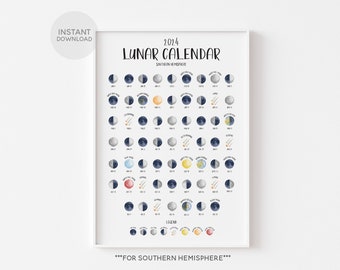 2024 Lunar Calendar, SOUTHERN HEMISPHERE, Full Moon Planner, Moon Phase Print, Meteor Shower Dates, Moon Lover, Moon Gift Idea, DOWNLOAD