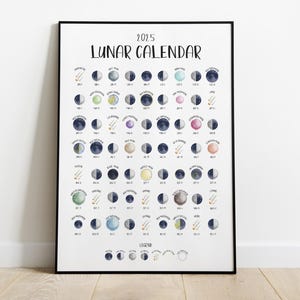 Calendrier lunaire 2025 à imprimer | Hémisphère NORD | Phases de la lune illustrées et noms de pleine lune | Affiche les éclipses, les pluies de météores et les super lunes