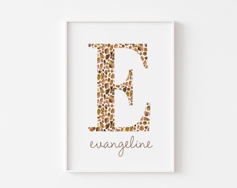 Personalised Letter Print, Giraffe Print, Monogram Letter Print Wall Art, Animal Print Wall Art, Letter Wall Art, Name Print, Typography