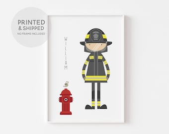 Fireman Wall Art, Personalised Fireman Print, Firefighter Wall Art, Boys Bedroom Art, Playroom Wall Art, Playroom Wall Decor