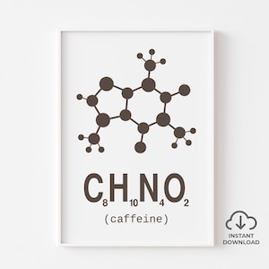 Caffeine Molecule Wall Art – Modern Science Print – Coffee Chemistry Poster – Coffee Lovers Gift – Instant Download for Kitchen or Dorm room