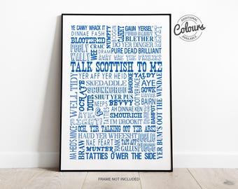 Scottish Words and Phrases Print | Scotland Gift | Scottish Humour Wall Art | Expat Keepsake | Typography Art