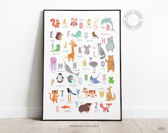Personalised Spanish ABC Animal Print | Alphabet Poster including Ñ | Nursery Wall Art | Kids Gift