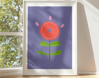 Purple Modern Flower Wall Art – Digital Botanical Print – Scandinavian Style Floral Poster – Instant Download