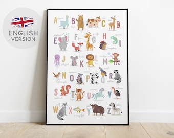 Animal Alphabet Print, Personalised Animal ABC,  New Baby Gift, Nursery Wall Art, Nursery Décor, Christening Gift, Animal Theme, ABC Poster