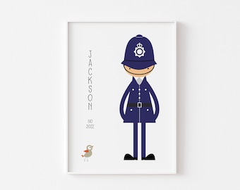 London Policeman Print, Nursery décor, London theme, Birth Print, London Wall Art, British Bobby, Personalised