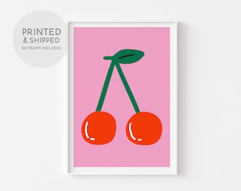 Cherry Print, Aesthetic Decor, Colourful Wall Art, Girls Room Wall Art, Pink Print, Retro Y2K