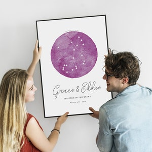 Impression constellation du zodiaque pour couples, personnalisé, art mural signe du zodiaque, cadeau astrologie, mariage, fiançailles, cadeau de la Saint-Valentin