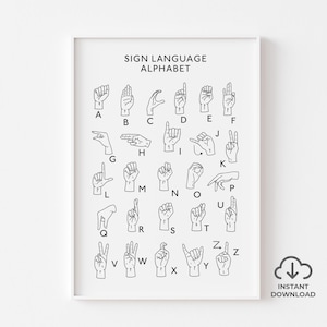 ASL Sign Language Print, Sign Language Alphabet, Signing Alphabet, American Sign Language Poster, Printable