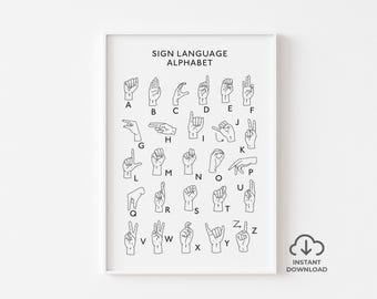ASL Sign Language Print, Sign Language Alphabet, Signing Alphabet, American Sign Language Poster, Printable