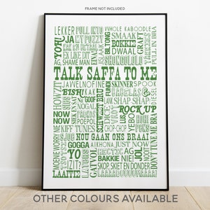 Impression de mots et de phrases sud-africains, affiche d'argot SAFFA, idée cadeau sud-africaine, art mural typographique, dictons SA