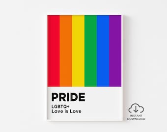 PRIDE Wall Art, LGBTQ+ Print, Gay Pride Poster, Pride Rainbow Print, Love is Love Wall Art, LGBTQ gift, Gay Art, Queer Art, Digital Download