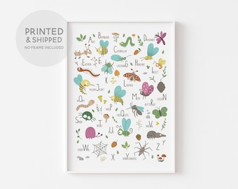 MINI BEAST Alphabet,  Insect Alphabet Print, ABC Poster, Nursery Wall Art, Kids Room Décor, Bug Alphabet, Woodland theme nursery