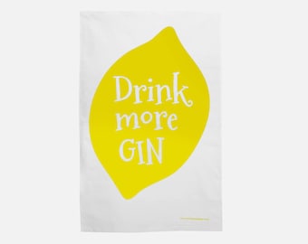 Designer Tea Towel with 'Drink More Gin' slogan - Perfect Hostess, Housewarming, or Gin Lover Gift, 100% Cotton Screen printed