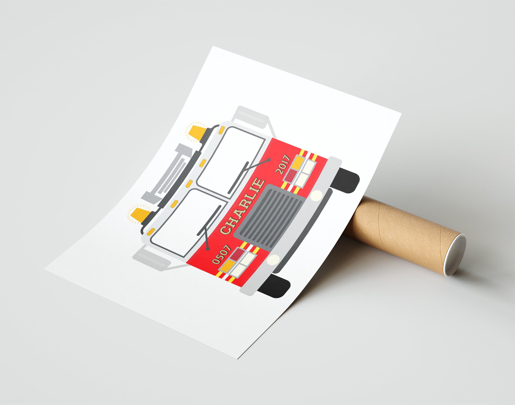 Personalised Fire Engine Print, Fire Truck Wall Art, Nursery Décor