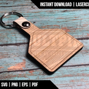 Cow Ear Tag keychain livestock key fob - digital download - glowforge laser cutter file - svg, png, eps, pdf