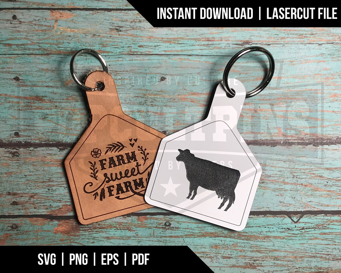 Cow Ear Tag Keychain Livestock Key Fob Digital Download Etsy