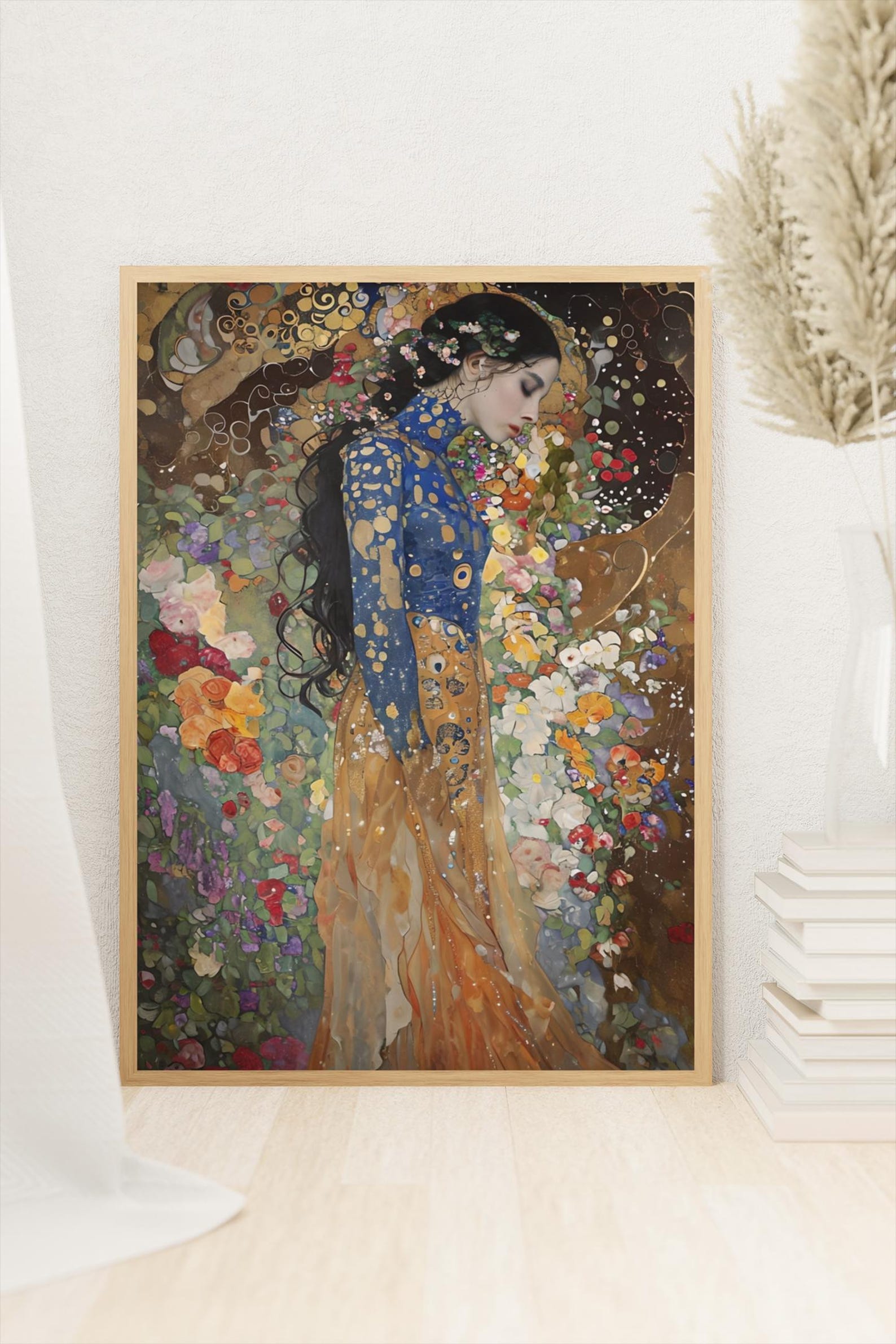 Elegant Woman in Floral Dream – Gustav Klimt Inspired Art Print Gold ...