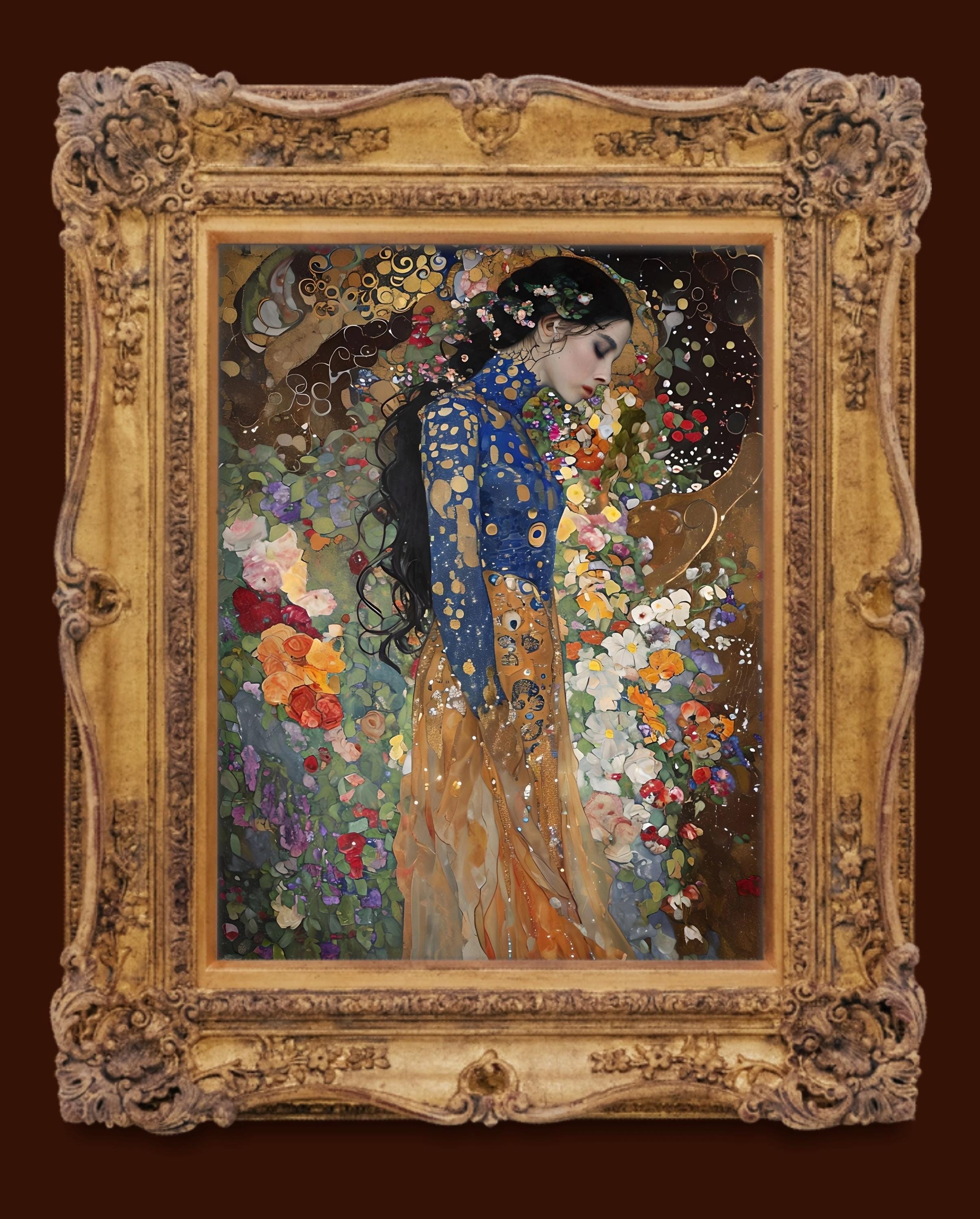 Elegant Woman in Floral Dream – Gustav Klimt Inspired Art Print Gold ...