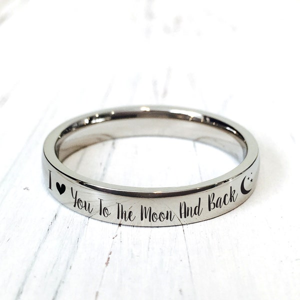 "I Love You To The Moon And Back" Sterling Silver Heart Ring - Cute Band Ring For Women, Sizes 4-12 - View #4