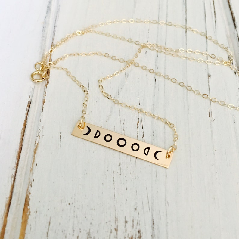 Moon phase Sterling Silver BarCustomized message Necklacefull mooncrescent mooneclipseAdd text on the back must selected front/&back
