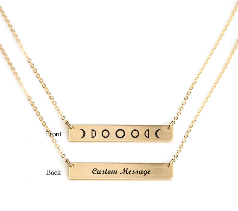 Moon phase Sterling Silver BarCustomized message Necklacefull mooncrescent mooneclipseAdd text on the back must selected front/&back