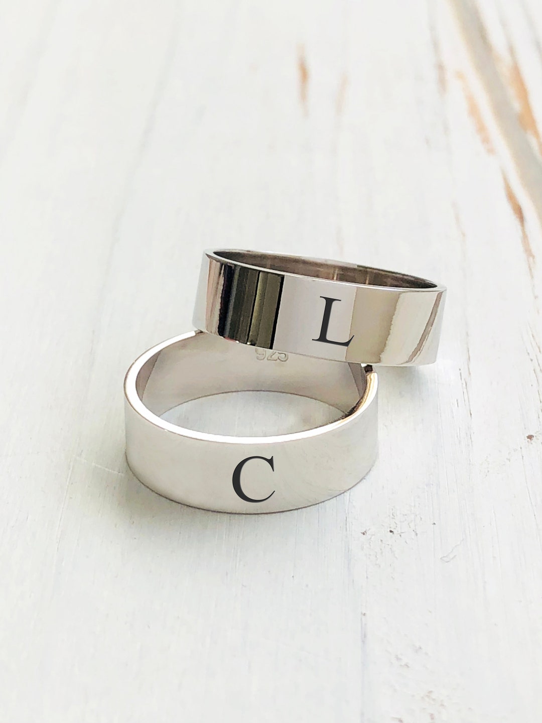 Initial Ring 6mm Engraved Letter Ring Personalized Initial Etsy