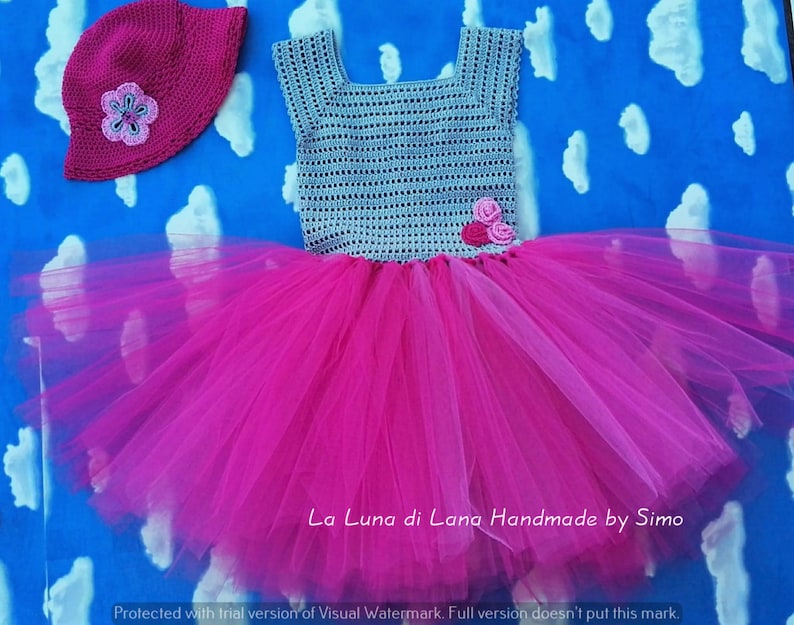 handmade baby dress Newborn crochet dress with tulle skirt perfect for ceremony birthday party and photo shoots