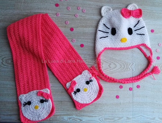 Sciarpa Kitty e cappello uncinetto bambina sciarpa di lana | Etsy Italia