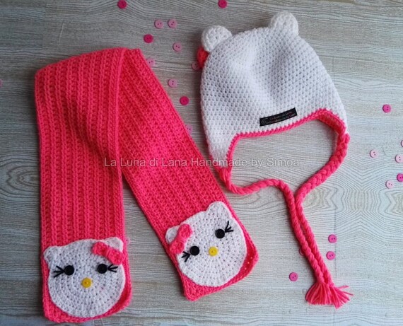 Sciarpa Kitty e cappello uncinetto bambina sciarpa di lana | Etsy Italia