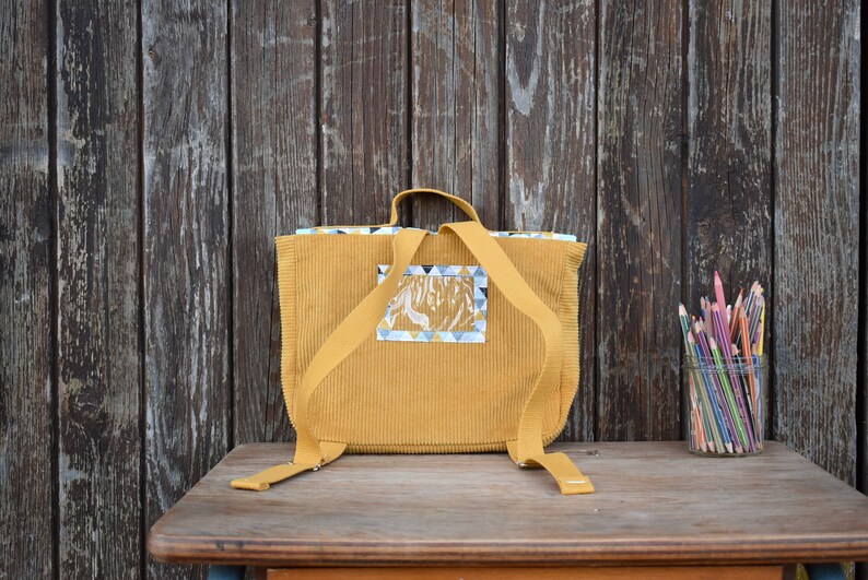 school bag mustard multicolored triangles velvet boy kindergarten binder backpack