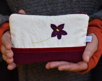 embroidered pouch, small quilted bag, makeup bag