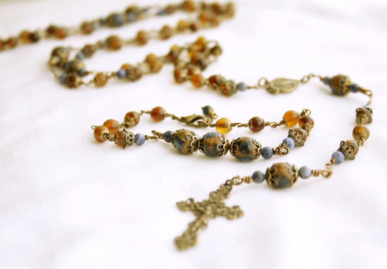Beaded Bracelet Prayer Bead Genuine Raw Baltic Amber Rosary Bracelet Small Mini Rosary Handmade Rosary Brass One Decade Rosary
