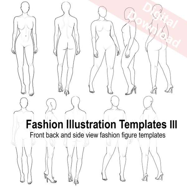 Front & Back Realistic Fashion Figure Templates | 5 pieces templates bundle