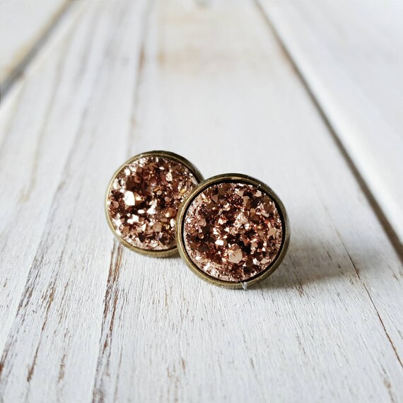 Items similar to Rose Gold Faux Druzy Stud Earrings, Druzy, Druzy Studs ...