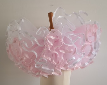 Baby Pink and White Tutu,  Thin Ribbon Edge Tutu, Baby Pink birthday, 1st birthday tutu,  baby girls pink white tutu, Ribbon Trim Tutu,