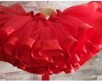 Red Valentines Ribbon Edge Tutu, Girls Christmas Tutu, Red Tutu, Fluffy Christmas Tutu, Elf Tutu, Santa Red Tutu, Elmore Tutu