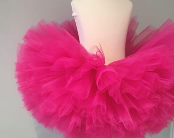 Tutú rosa fucsia esponjoso, disfraz de Barbie, tutú rosa intenso para niñas