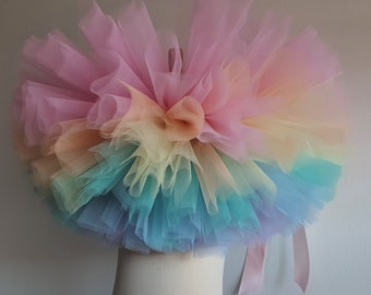 Baby Girls Pastel Rainbow Puffball Tutu,baby girl tutu,Pastel Rainbow Tutu,Cakesmash Tutu,Extra Puffy Tutu,Rainbow Baby,Birthday Tutu