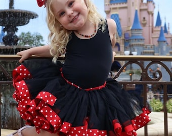 Black and red polka dot tutu, Minnie Mouse Tutu, Ribbon Edge Tutu, Ribbon Trim Tutu, Minnie Tutu, Disney Tutu, Toodles Tutu, Polka Dot Tutu