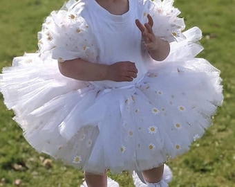 Girls Daisy Tutu, Easter Tutu, White Daisy Tutu, 1st Easter Tutu, Daisies, Fluffy Tutu, White Tutu, Spring Tutu, Tutu Skirt