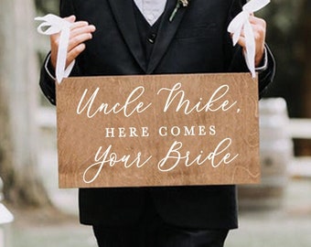 Here comes the bride sign, wedding signs, ringbearer sign, wedding sign, wooden wedding signs, your girl, don't worry ladies, wood HCB004
