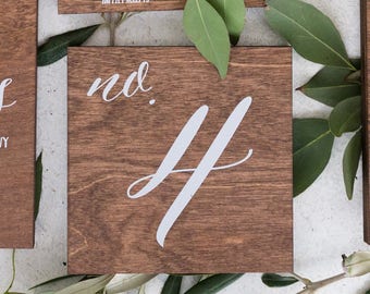 Table numbers for wedding, custom wedding wood table numbers, personalized, rustic, calligraphy, themed table numbers, wood wedding signs-nc