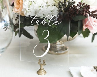 Table numbers, wedding table numbers, acrylic table numbers, lucite table numbers, wedding signs, acrylic wedding signs, lucite NUM000-nc