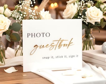 Libro de firmas con fotos, letrero acrílico para fotomatón de boda con libro de firmas en espejo dorado 3D, boda moderna, PGBL05